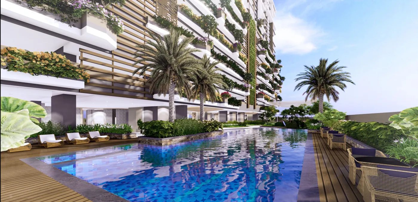 The Calinea Tower lap pool on the podium deck