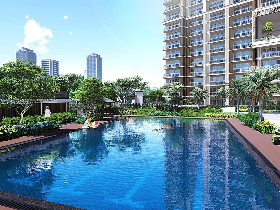 Allegra Garden Place by DMCI Homes — lap pool and twin towers on Pasig Boulevard, Pasig City.