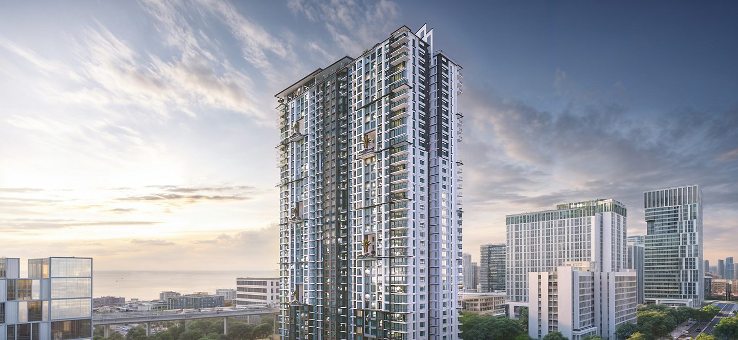 Fortis Residences by DMCI Homes Exclusive — 36-floor luxury tower on Chino Roces Avenue, Makati City. Architect's perspective.