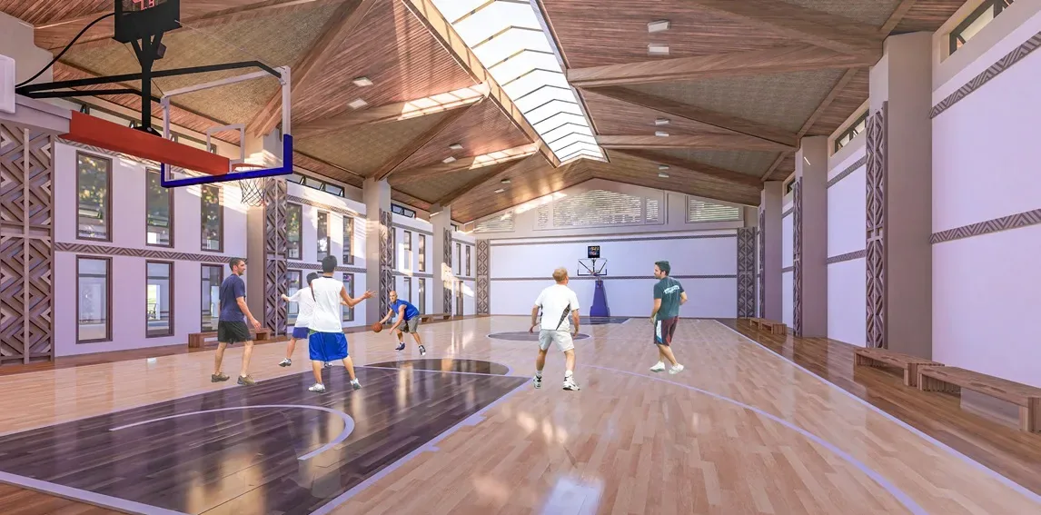 Covered basketball and play court at Moncello Crest