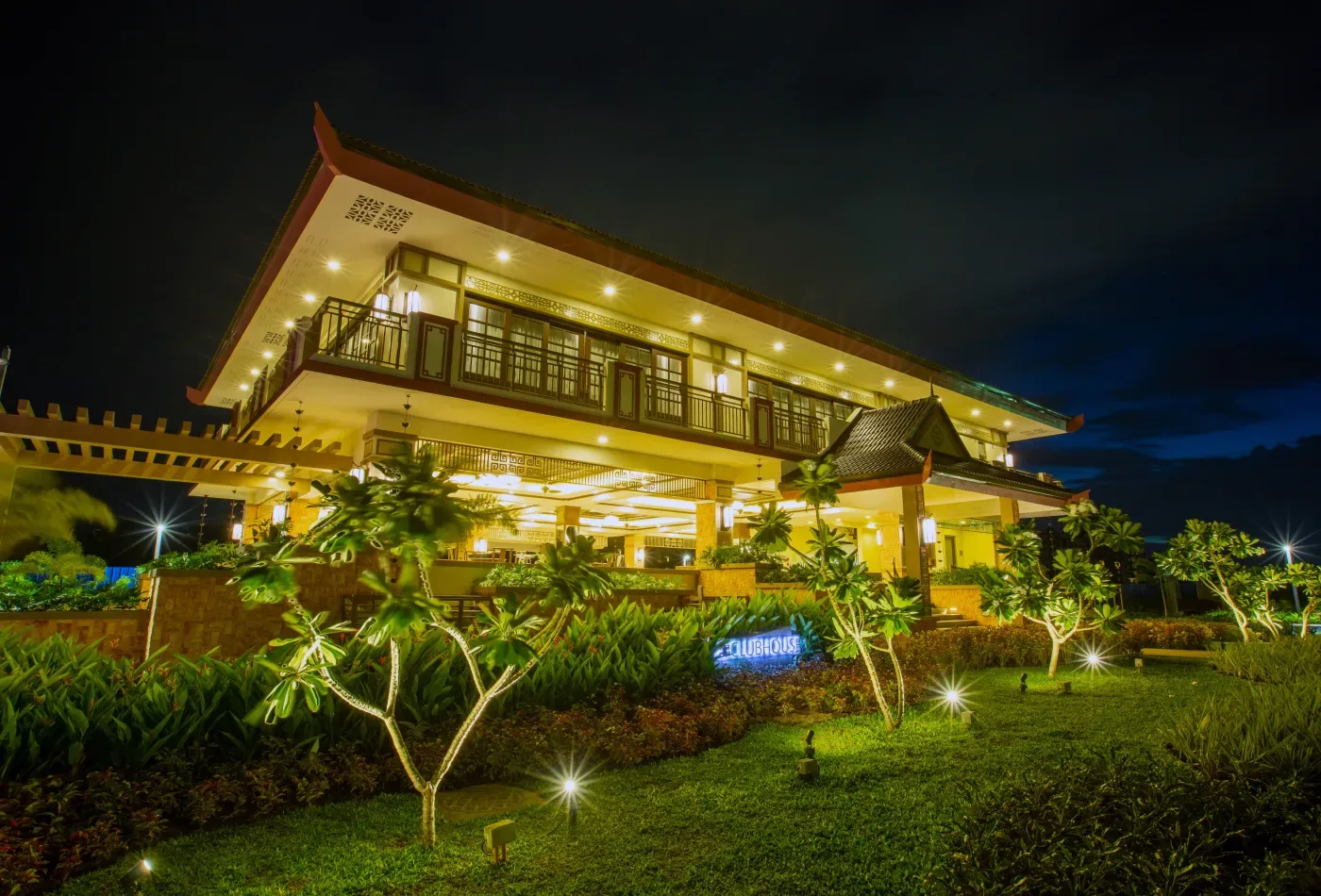 Mulberry Place clubhouse lit at night