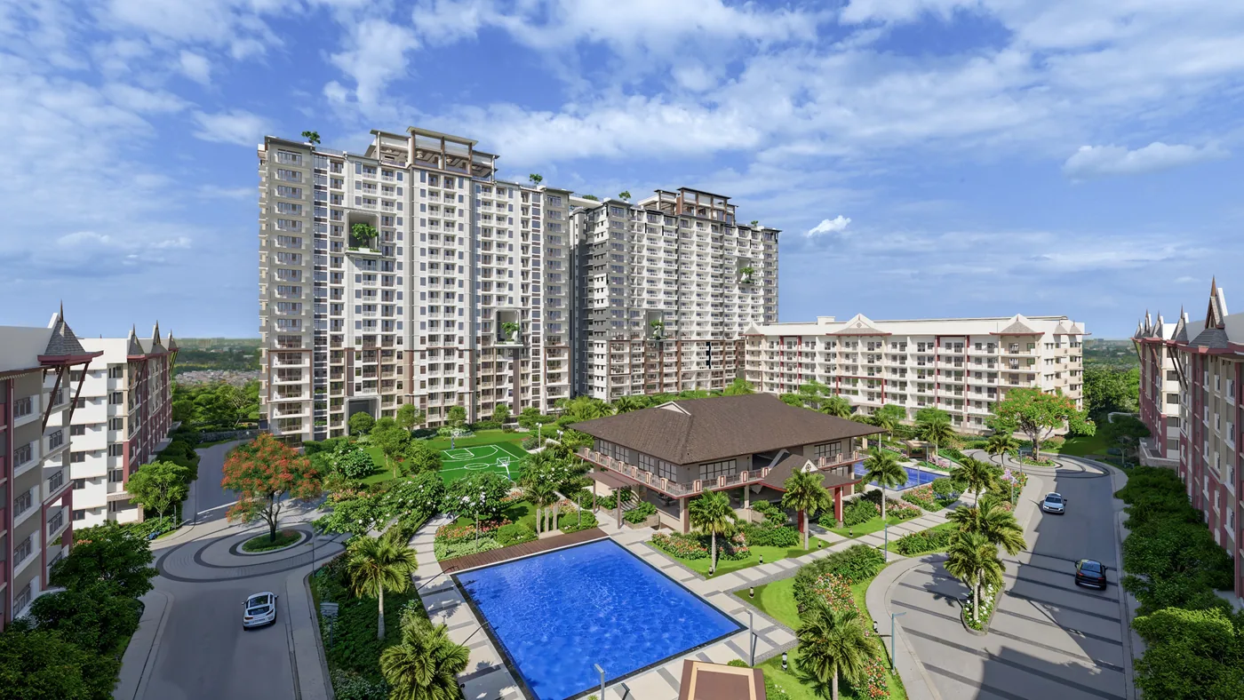 Aerial view of the Mulberry Place estate and central amenity area