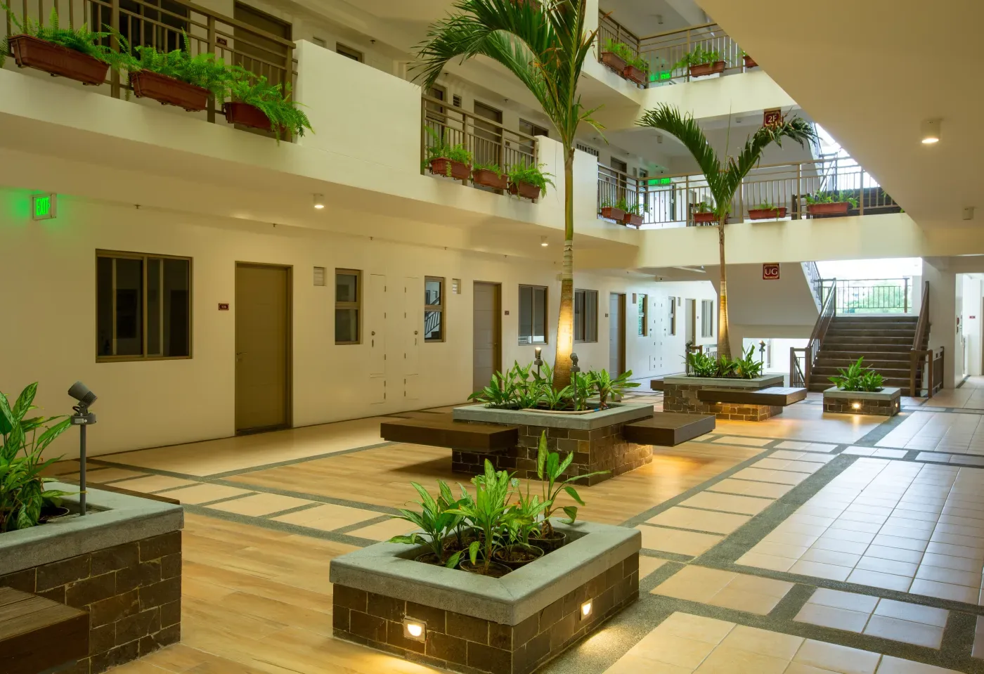 Landscaped atrium inside a Mulberry Place building