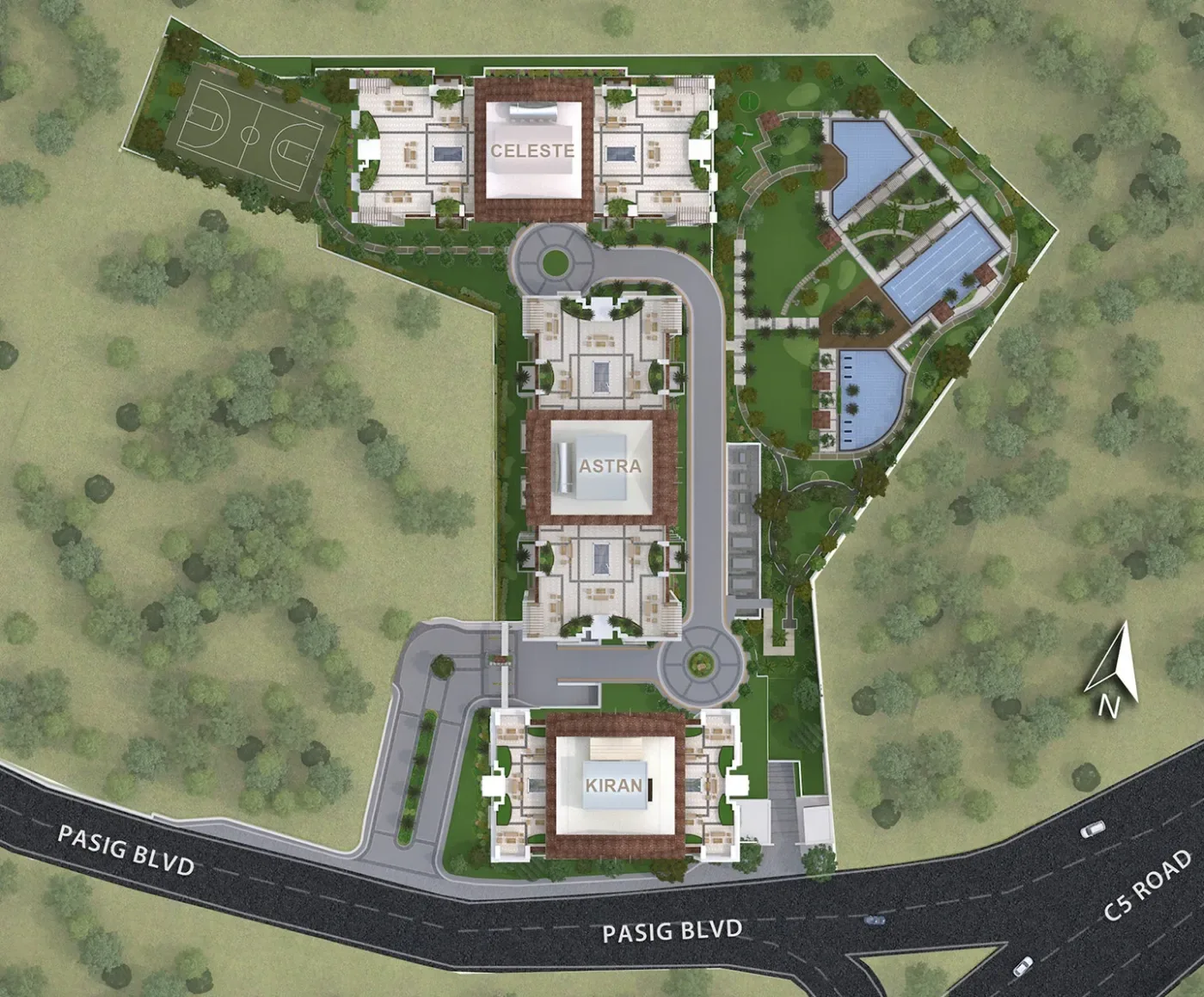 Prisma Residences site development plan showing three towers on Pasig Boulevard