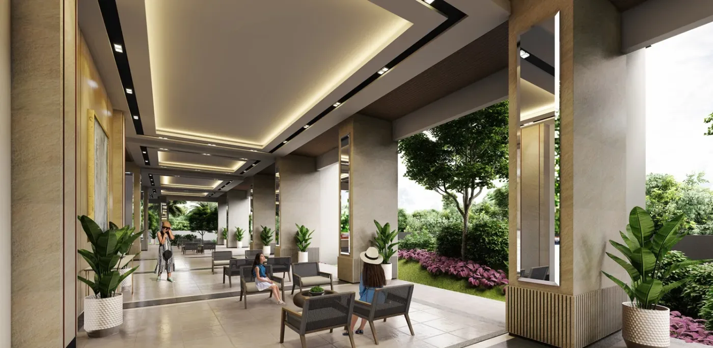 Open-air lounge area at Sage Residences