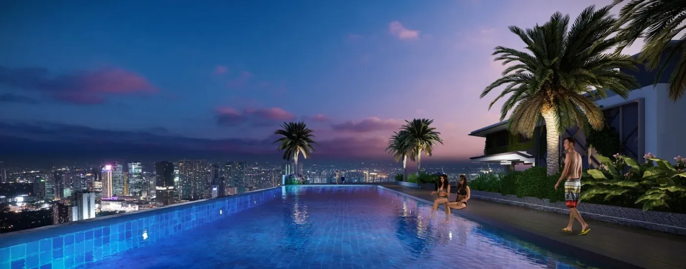 Sky deck pool at dusk at Sage Residences