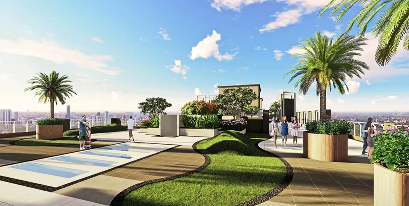 The Oriana Sky Promenade, an open-air landscaped walkway on the amenity deck
