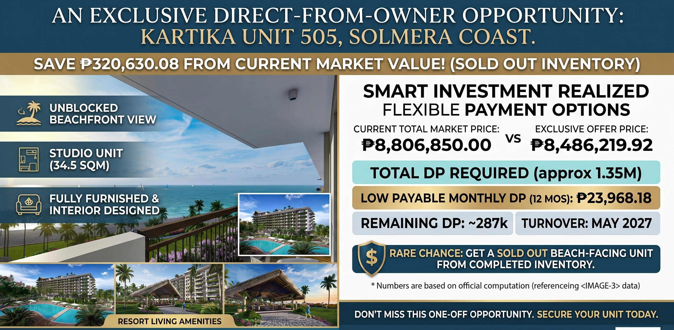 Solmera Coast Kartika Unit 505 — Exclusive Beach-Facing Studio For Sale, San Juan Batangas